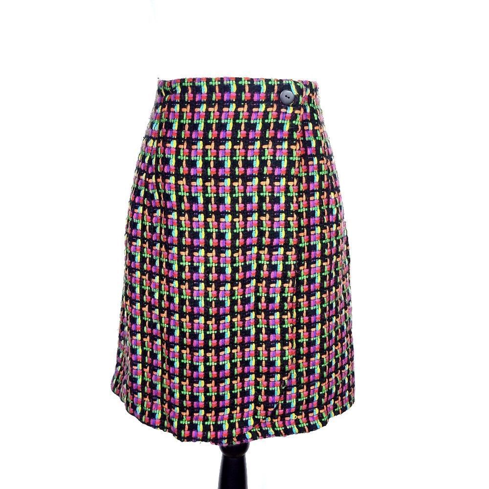 IVY Vintage 90's Colorful High Waist Tweed Wrap Skirt